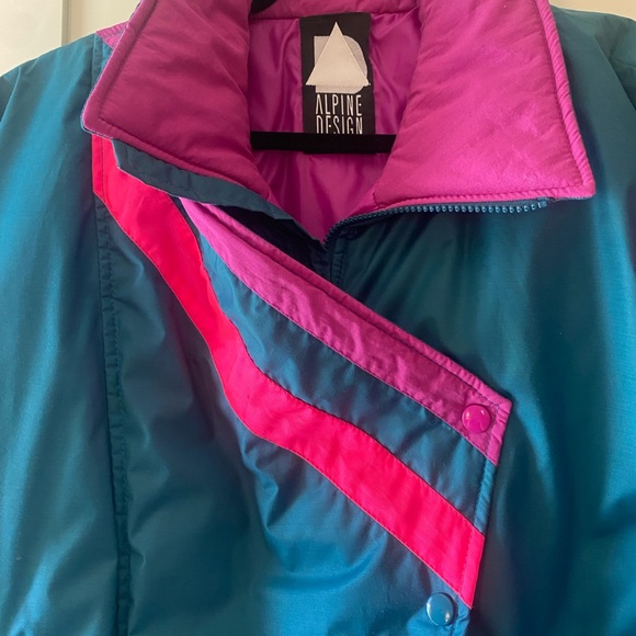 Vintage 90’s Alpine Design Neon Stripe Ski Jacket - Picture 2 of 8